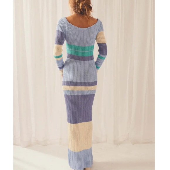 Peppermayo Love Ride Blue Long Sleeve Crochet Maxi Dress - Picture 4 of 5